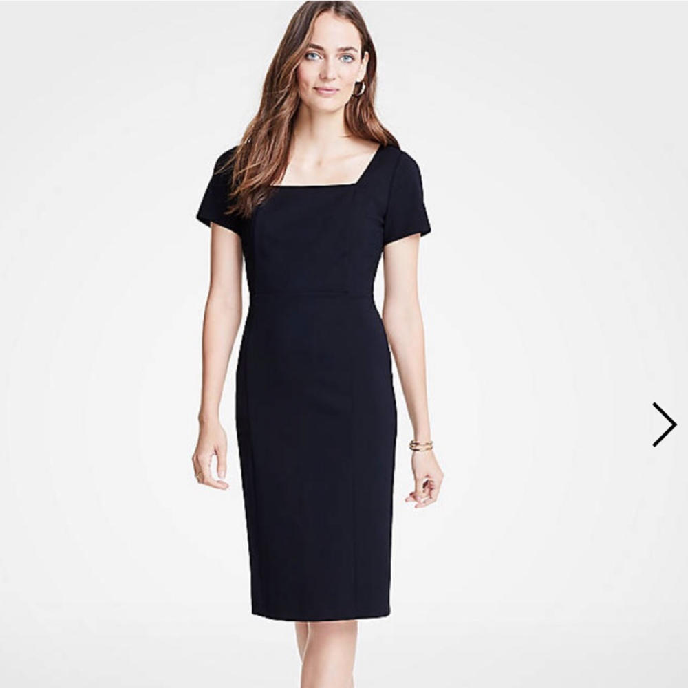 Ann Taylor black bow back square neck dress